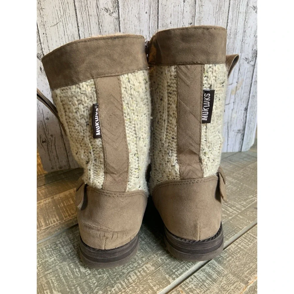 MukLuks Winter Boots Women's Size 7 Brown Faux Suede Crochet‎ Comfort Casual
